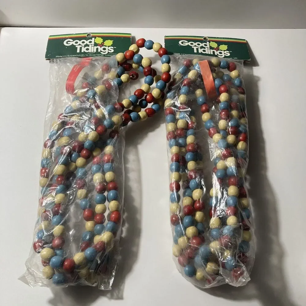 Vintage wood bead garland christmas boho New Old Stock Two Packs Read Desc VTG